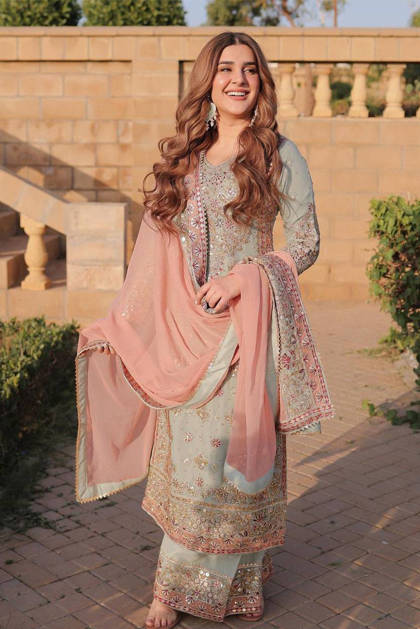 Regal Pastel Zari Embroidered Suit Set