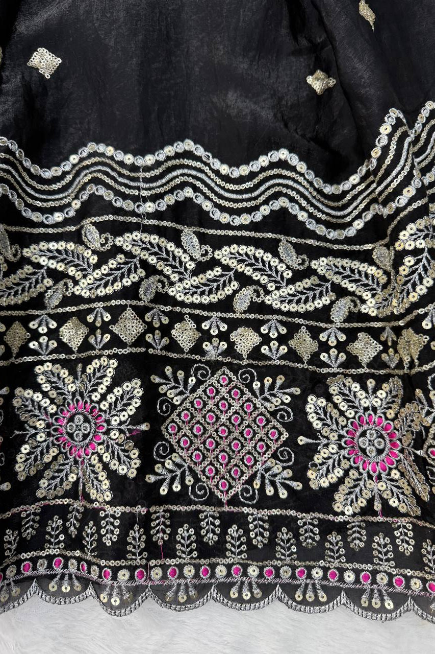 Noor-E-Shaam Black Embroidered Anarkali Set with Designer Dupatta