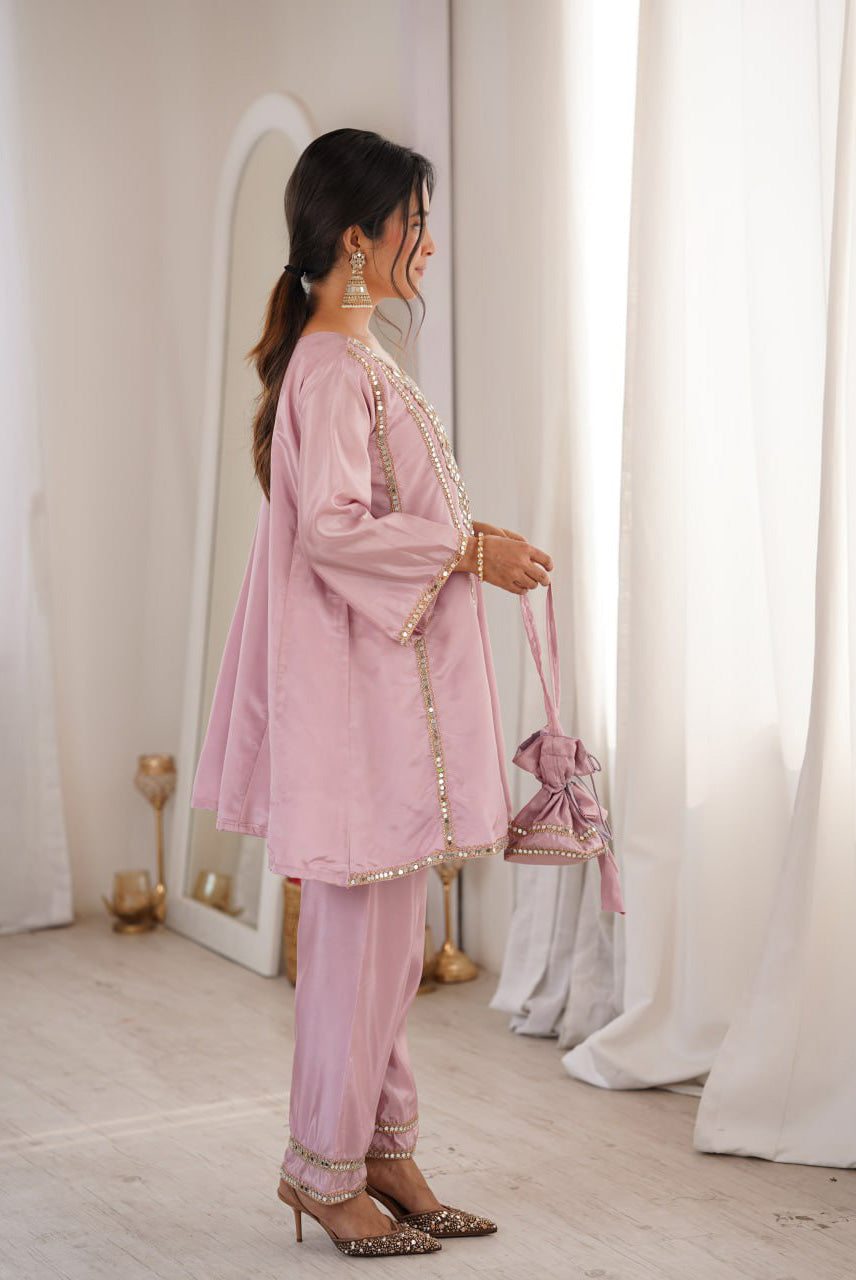 Rosé Noor Mirror Work Co-Ord Set
