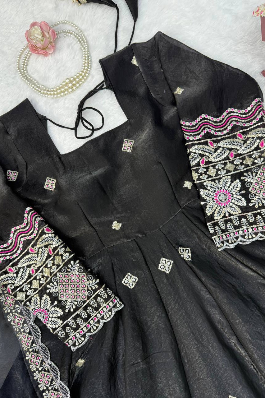 Noor-E-Shaam Black Embroidered Anarkali Set with Designer Dupatta