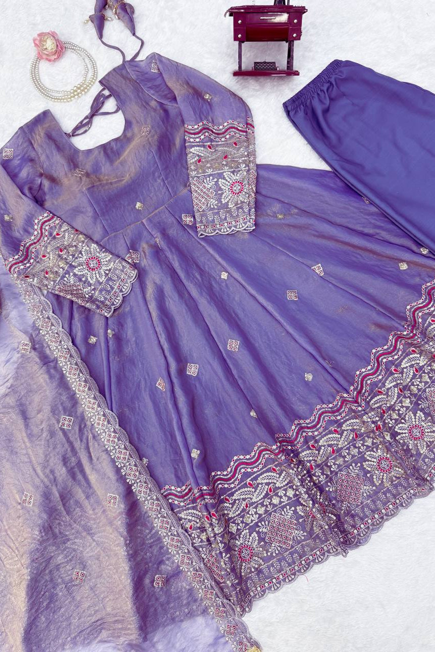 Lavender Noor Embellished Anarkali Set with Designer Dupatta