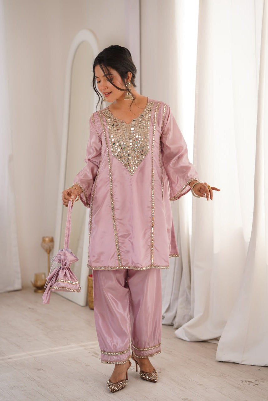Rosé Noor Mirror Work Co-Ord Set