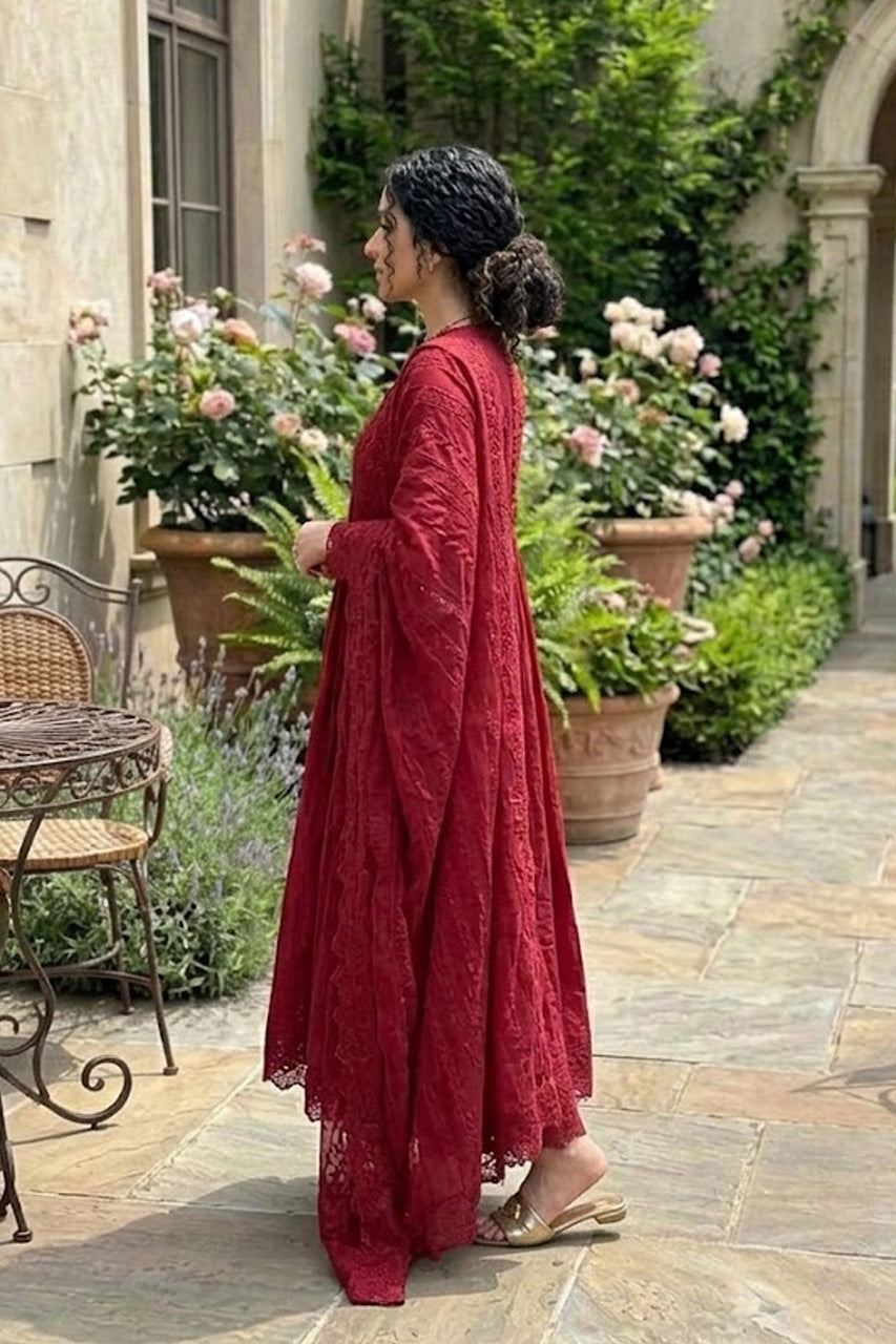 Ruhani Crimson Red Anarkali Kurta Set with Designer Dupatta