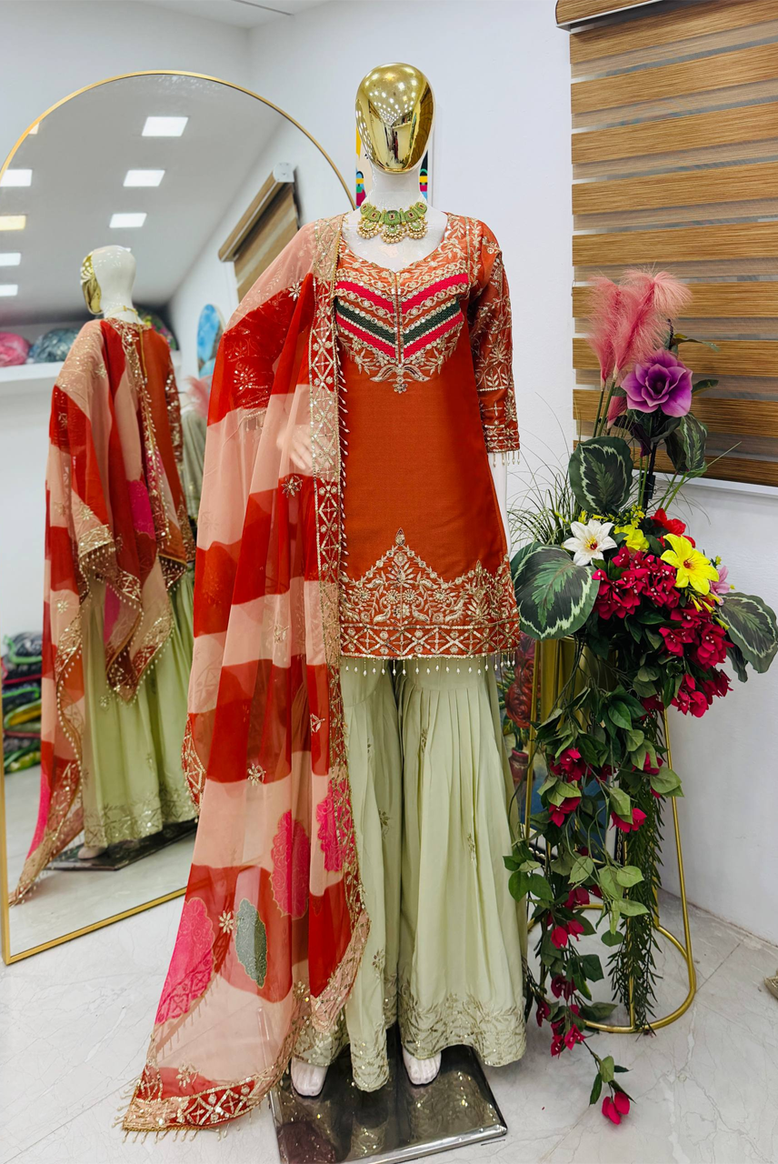 Rust Noor Gharara Set