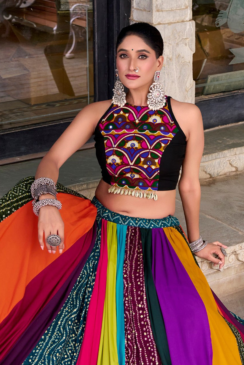 Rangilo Navratri Multicolor Mirror Work Chaniya Choli Set
