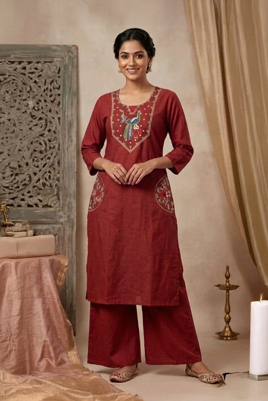 Regal Peacock Art Kurta Palazzo Set
