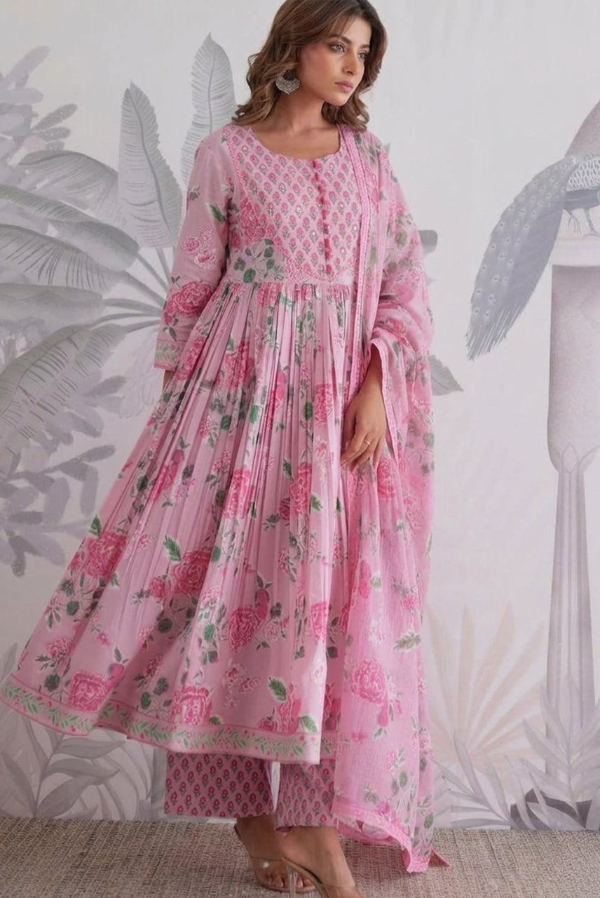 Floral Printed Anarkali Kurta Set with Dupatta