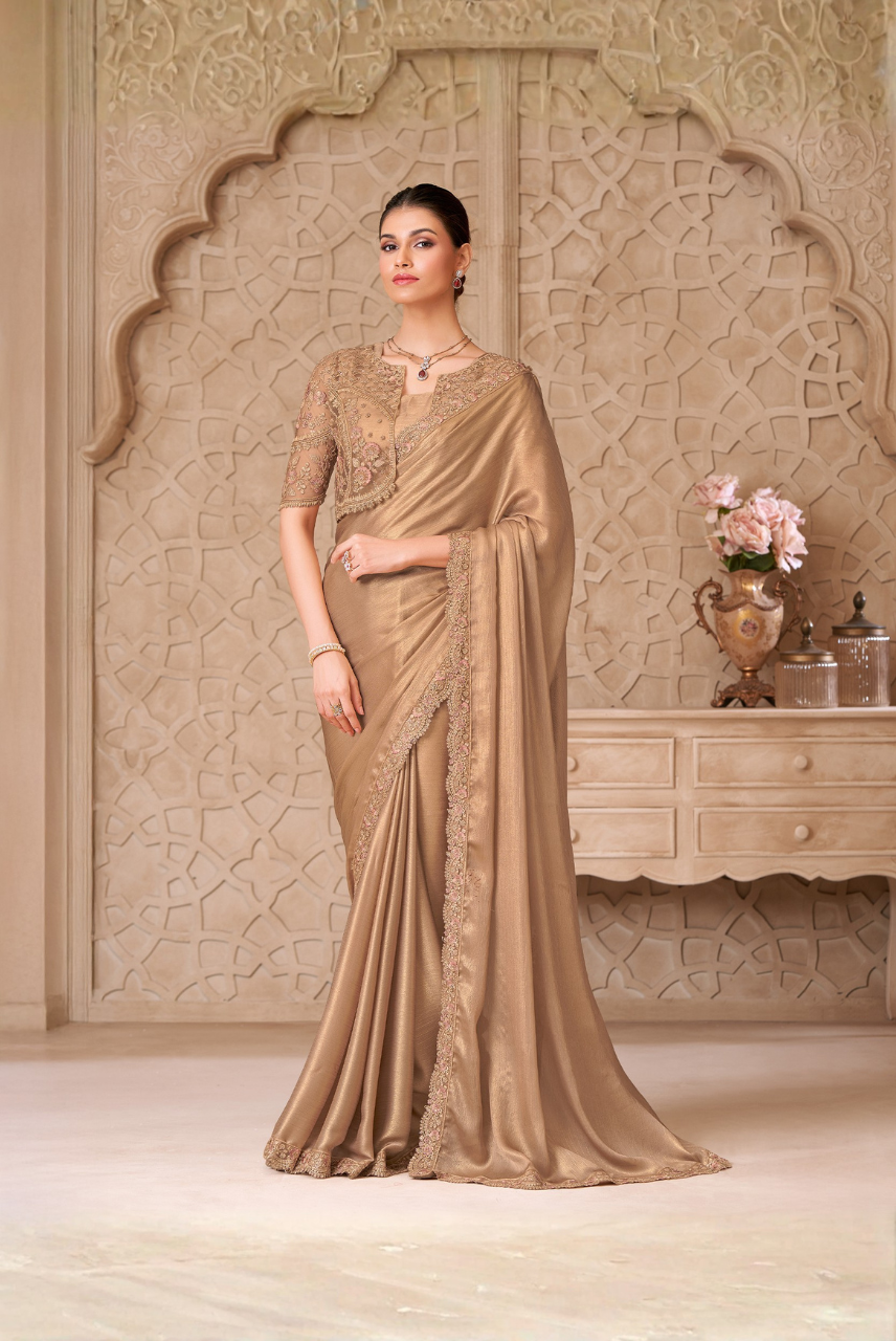 Shehzaadi Elara – Champagne Gold Couture Saree