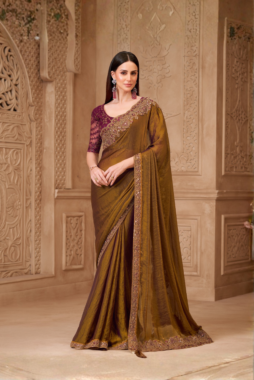 Rajshree Mehfil – Antique Gold Tissue Saree