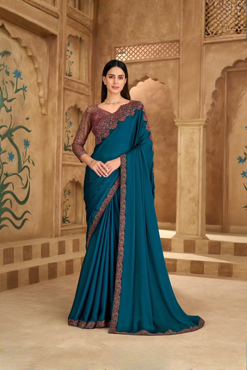 Zarmina Raaz – Teal Wine Regal Saree