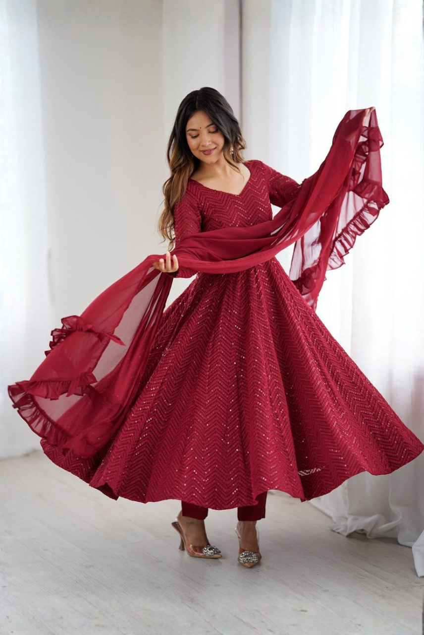 Ruhani Crimson – Sequin Flare Anarkali Set