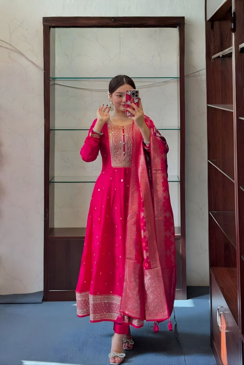 kalatmak Ethni Rani Pink Anarkali Set