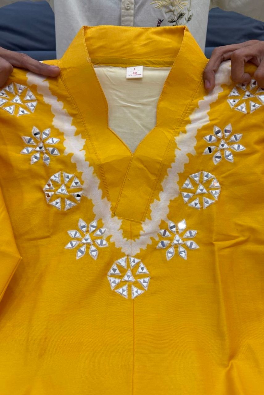 Mustard Bandhej Fusion Kurta Set