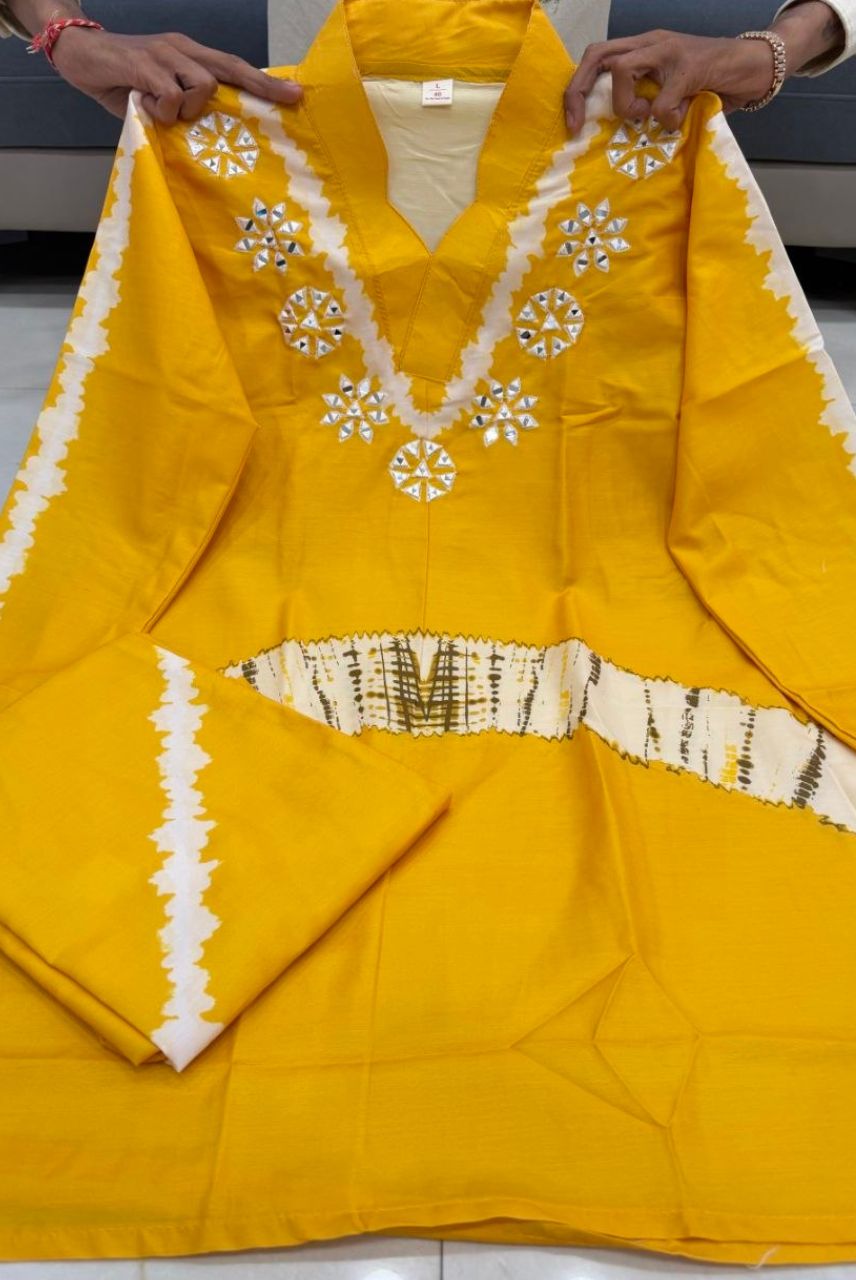 Mustard Bandhej Fusion Kurta Set