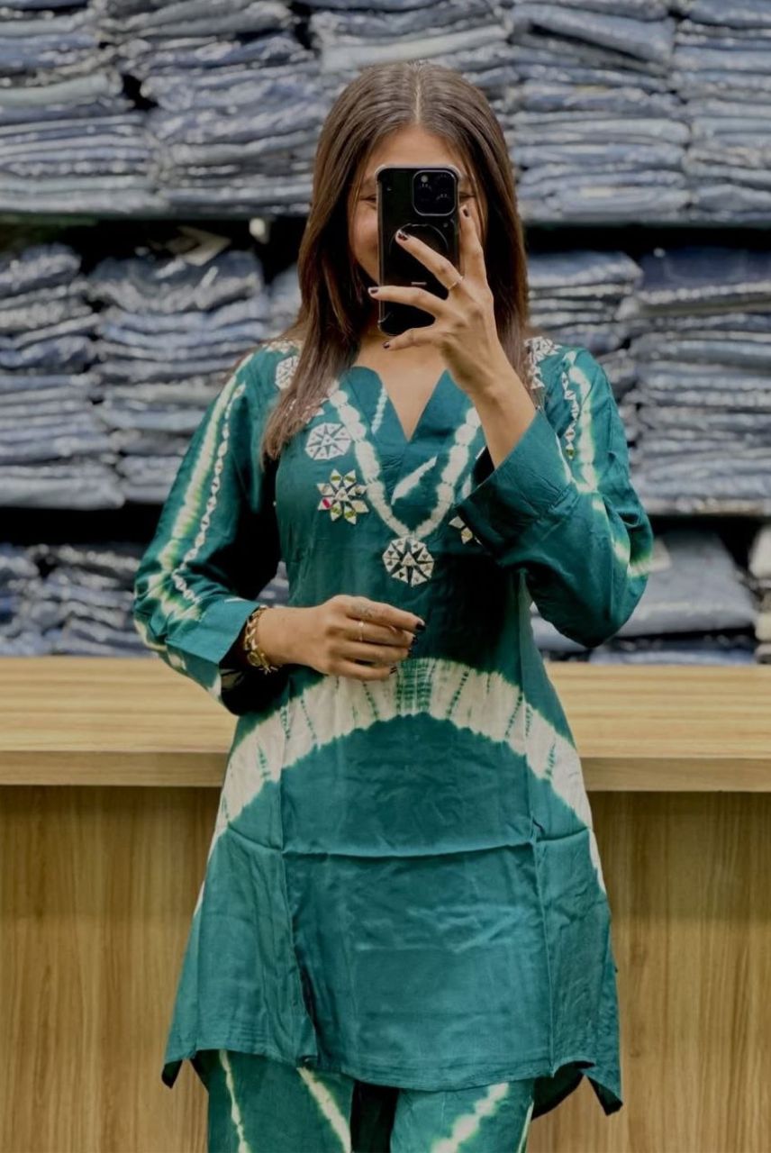 Emerald Bandhej Fusion Kurta Set
