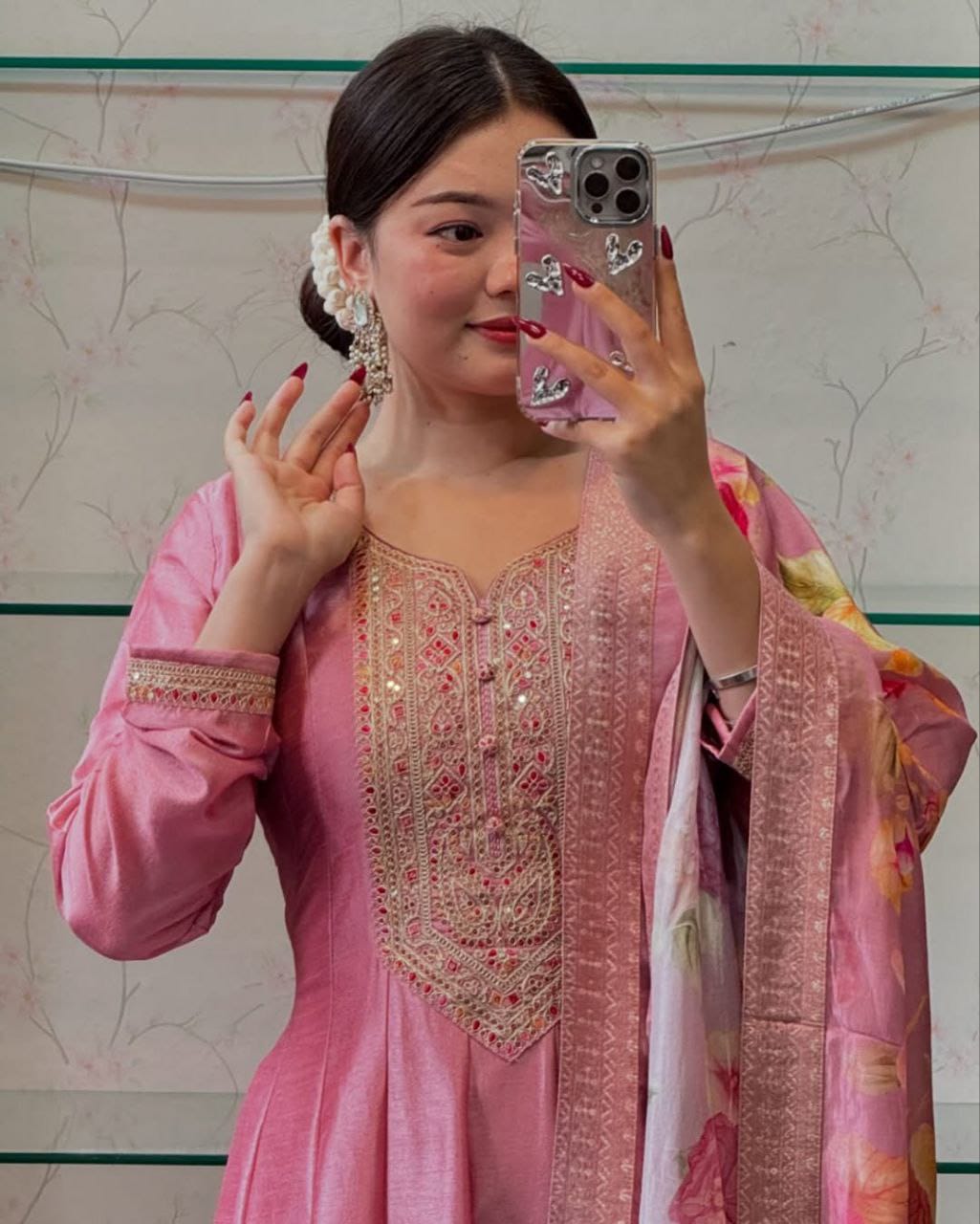 Gulnaar Rani – Pink Zari Anarkali Dupatta Set