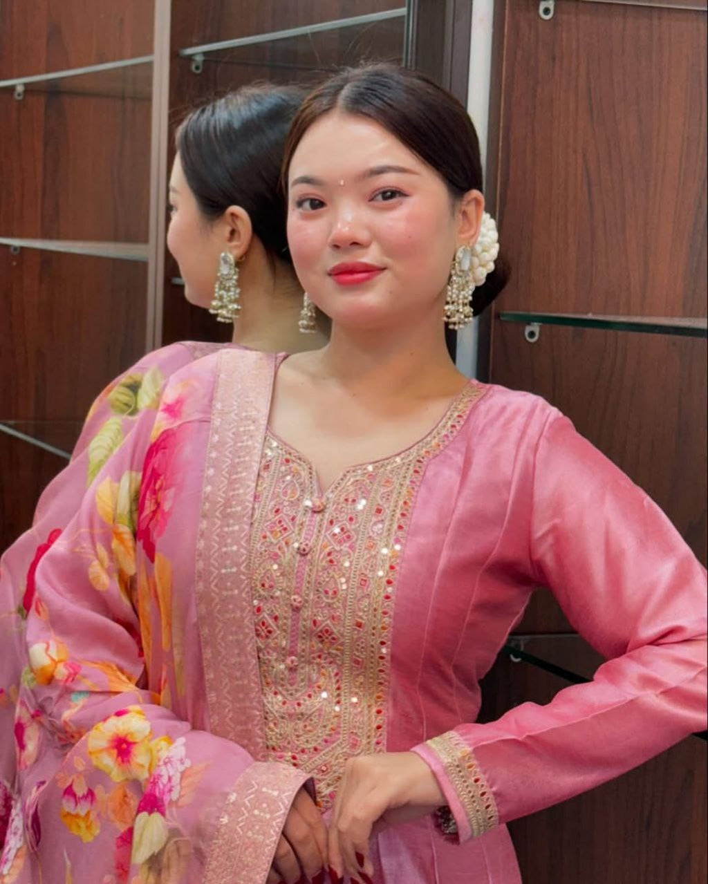 Gulnaar Rani – Pink Zari Anarkali Dupatta Set