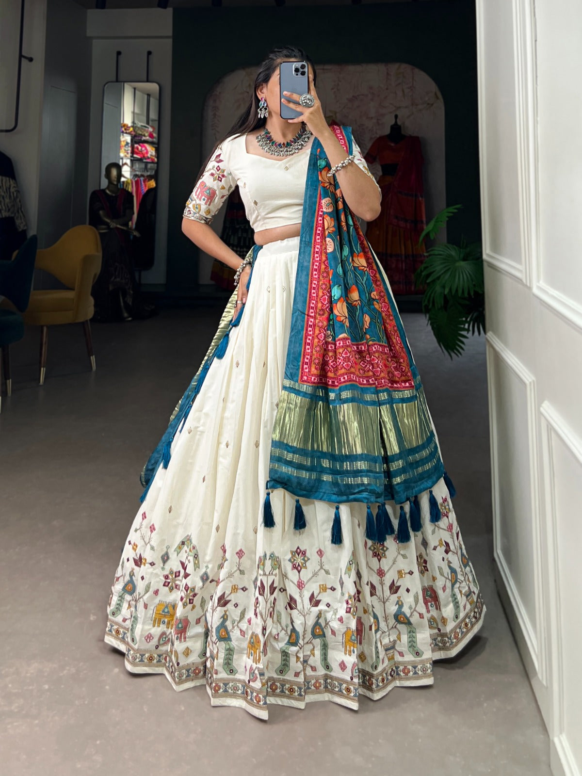 Ivory Peacock Heritage Embroidered Lehenga Set