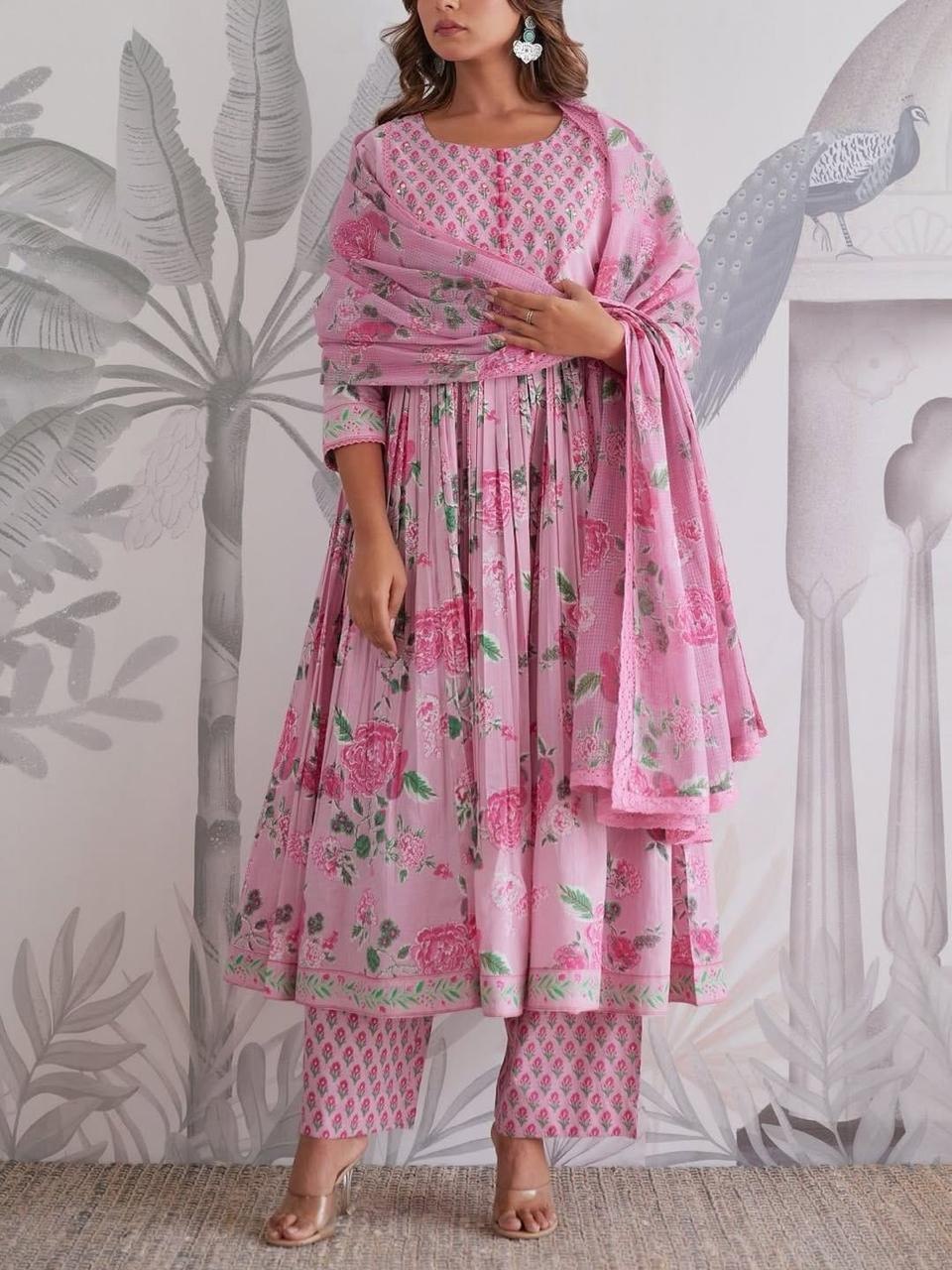 Floral Printed Anarkali Kurta Set with Dupatta