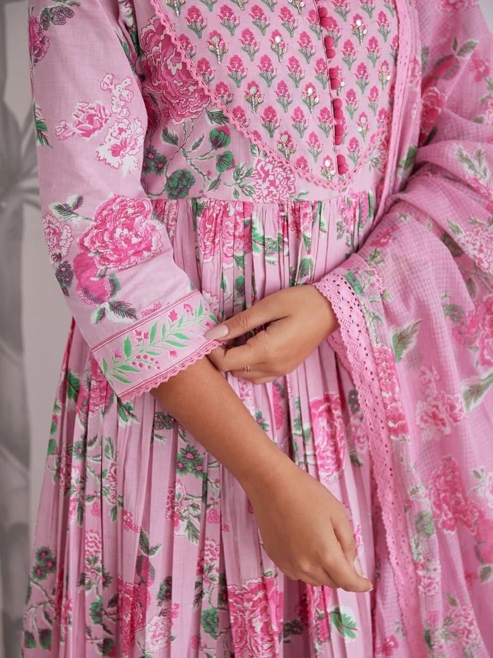 Floral Printed Anarkali Kurta Set with Dupatta