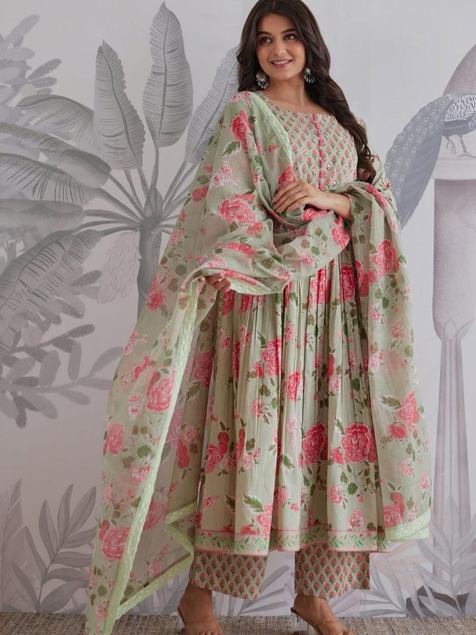 Floral Printed Anarkali Kurta Set