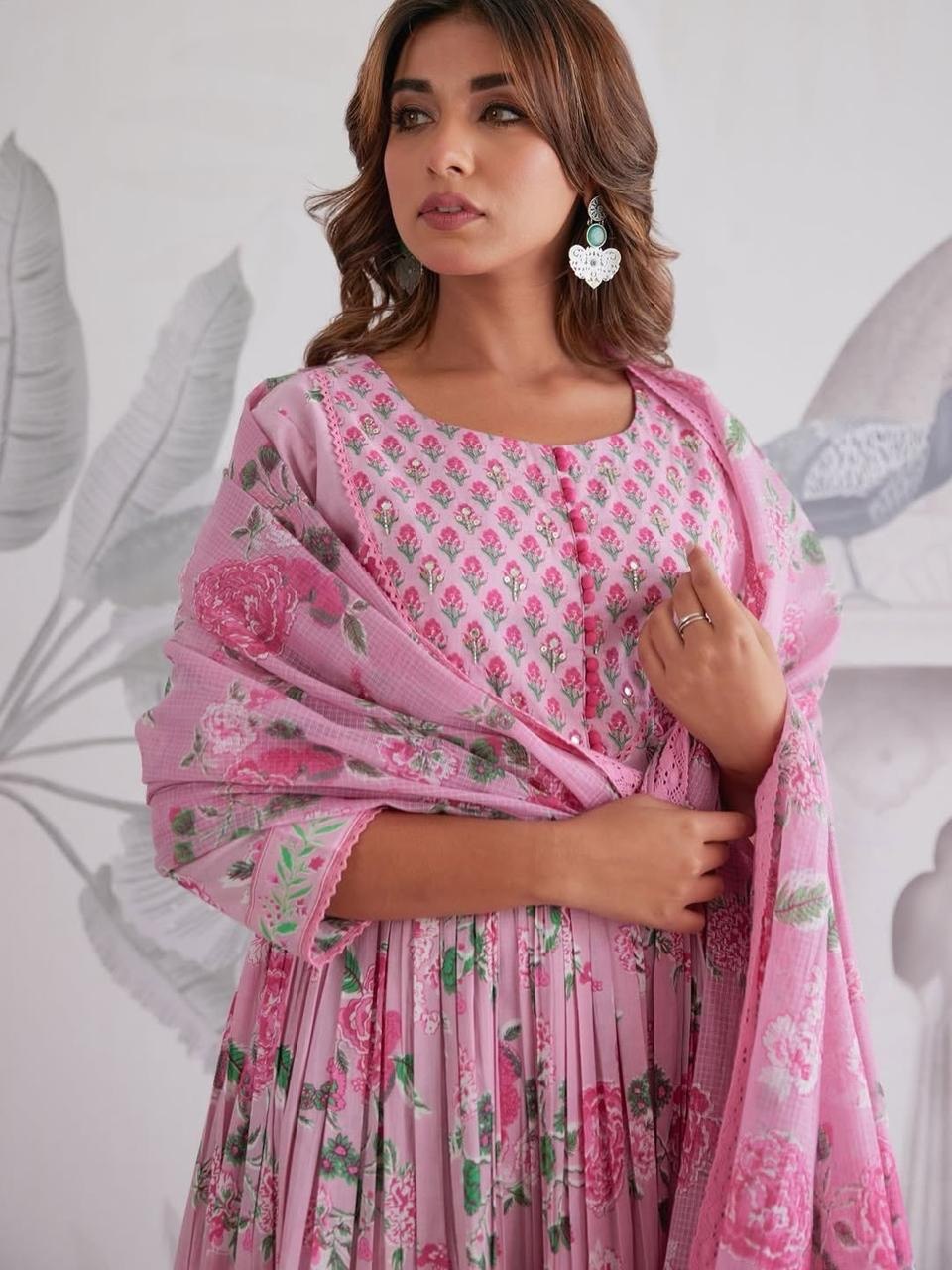 Floral Printed Anarkali Kurta Set with Dupatta
