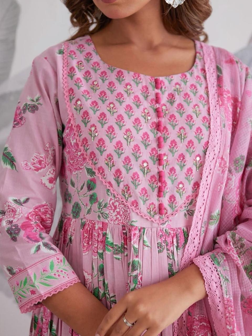 Floral Printed Anarkali Kurta Set with Dupatta