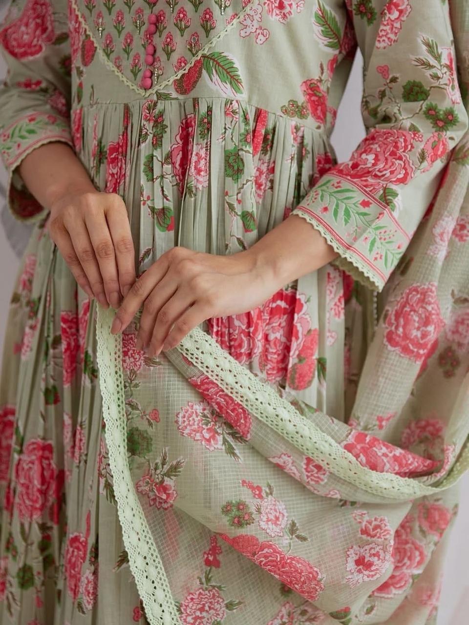Floral Printed Anarkali Kurta Set