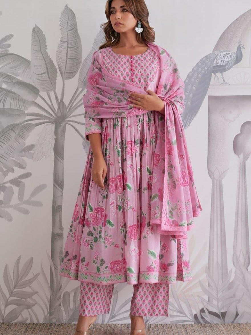 Floral Printed Anarkali Kurta Set with Dupatta