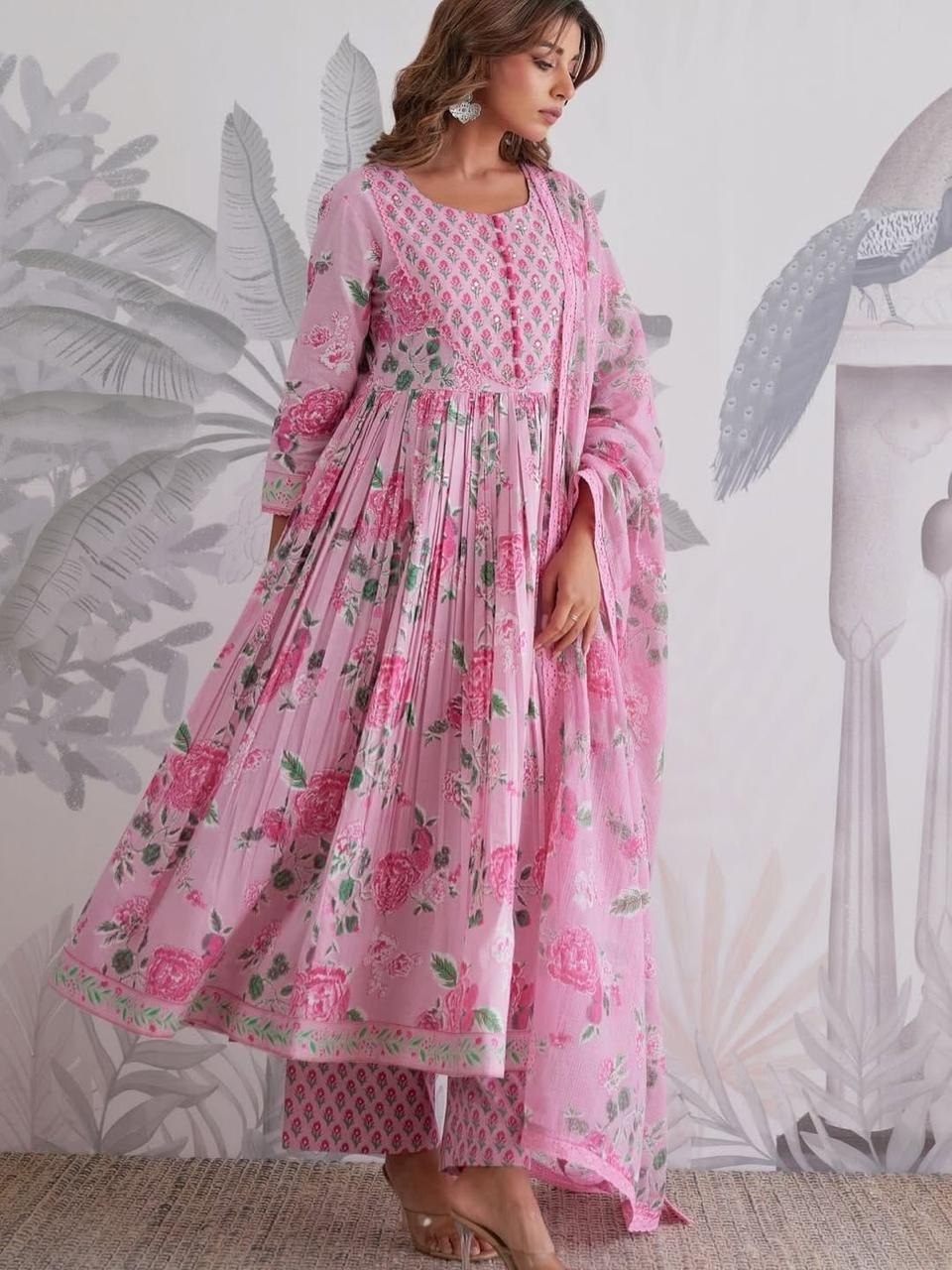 Floral Printed Anarkali Kurta Set with Dupatta