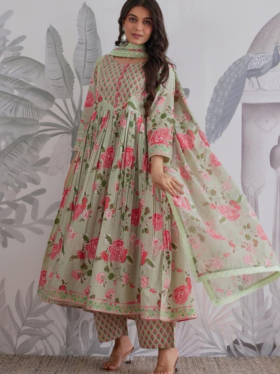 Floral Printed Anarkali Kurta Set