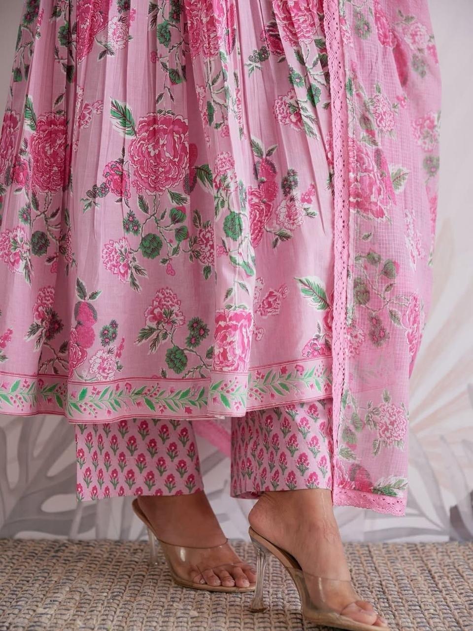 Floral Printed Anarkali Kurta Set with Dupatta