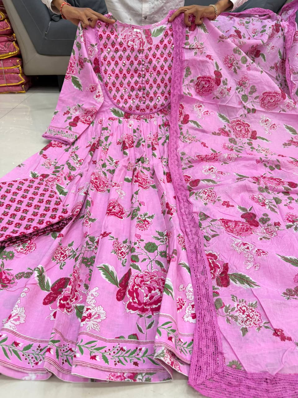 Floral Printed Anarkali Kurta Set with Dupatta