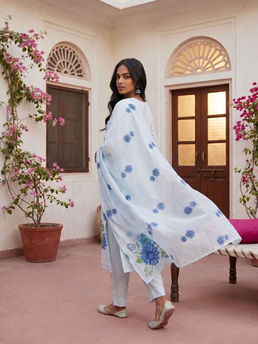 Ivory Blue Floral Suit Set