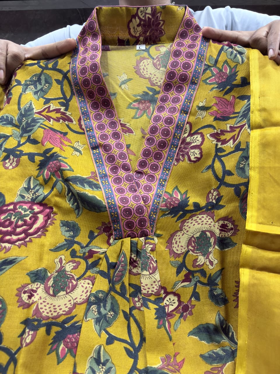Mustard Floral Printed A-Line Kurta Set with Palazzo & Dupatta