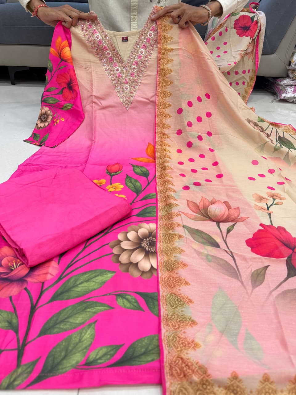 Floral Printed Straight Kurta Set with Dupatta