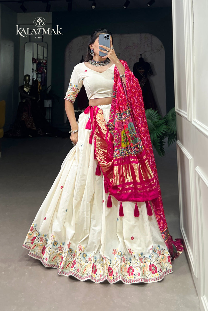 Ivory Floral Embroidered Festive Lehenga Set