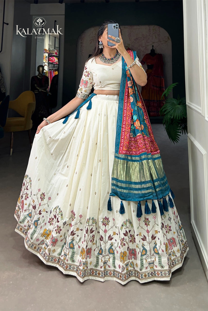 Ivory Peacock Heritage Embroidered Lehenga Set