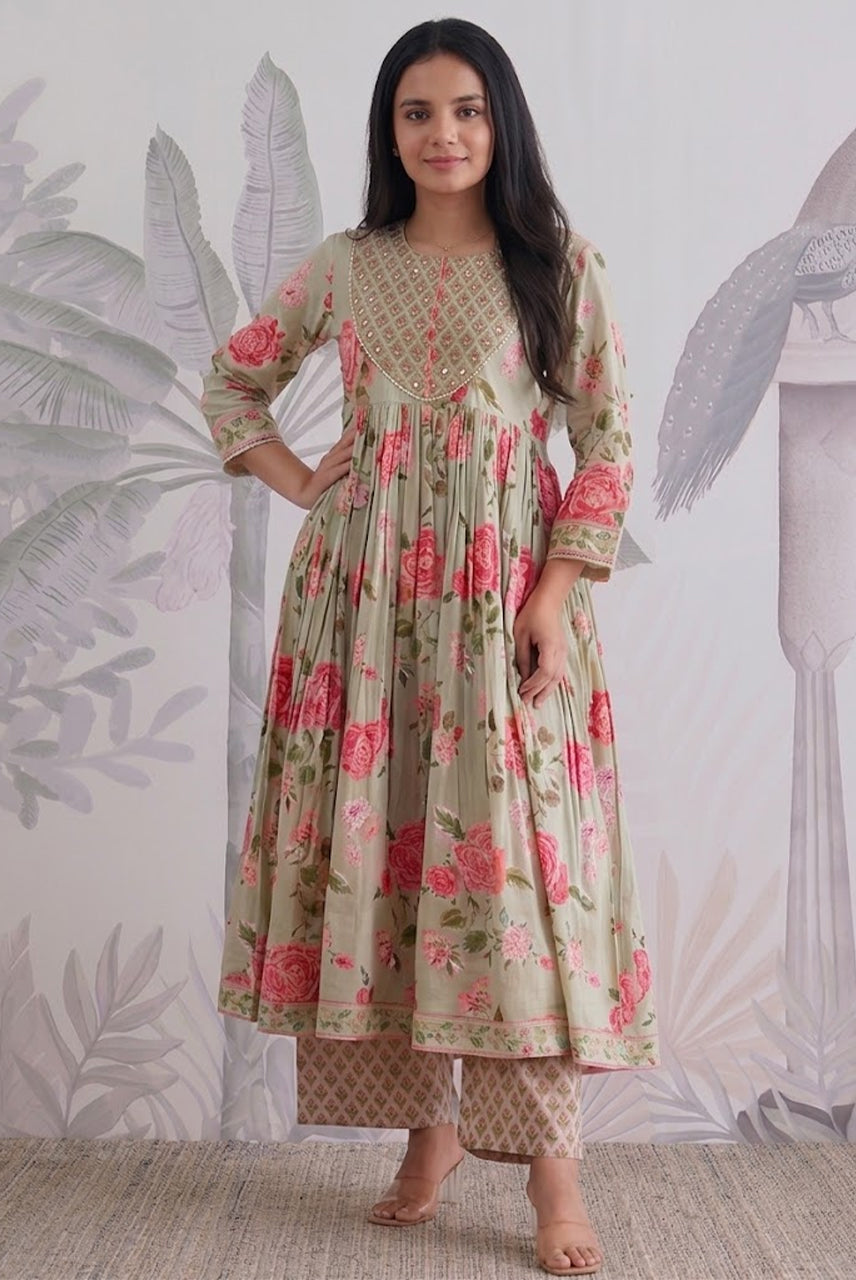 Floral Printed Anarkali Kurta Set