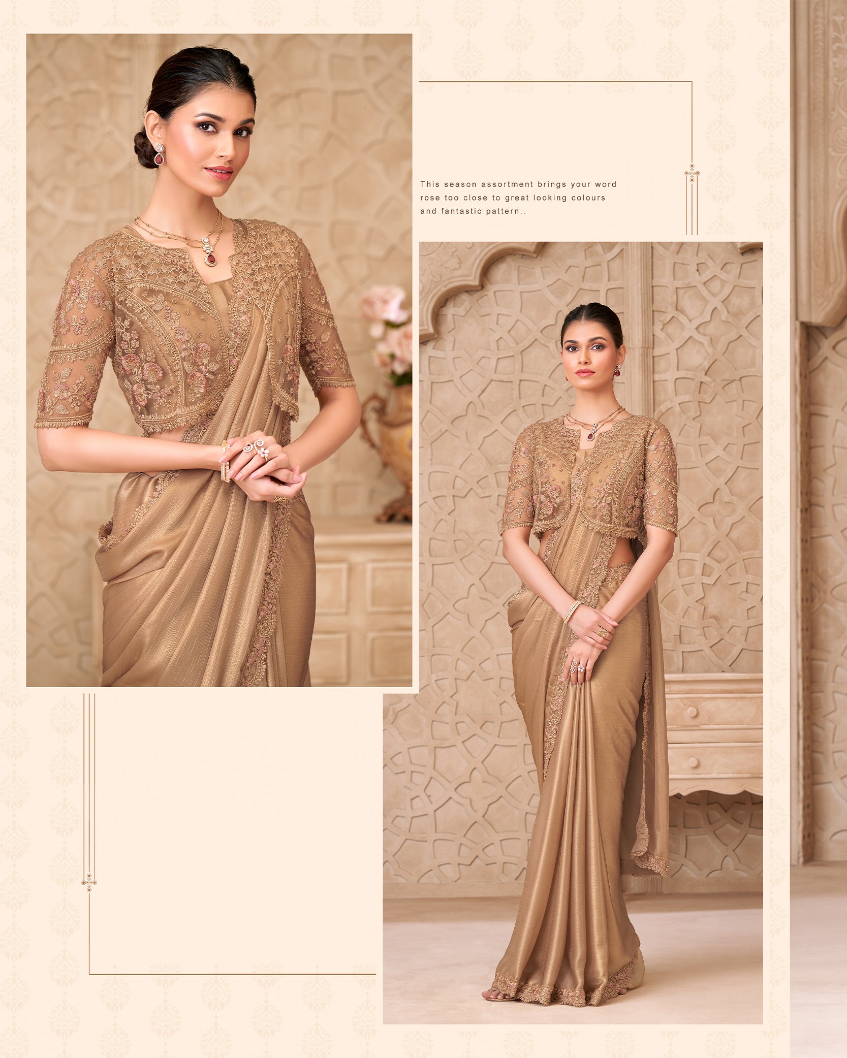 Shehzaadi Elara – Champagne Gold Couture Saree
