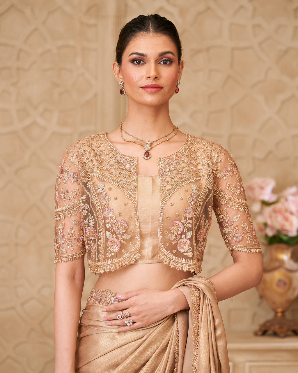 Shehzaadi Elara – Champagne Gold Couture Saree