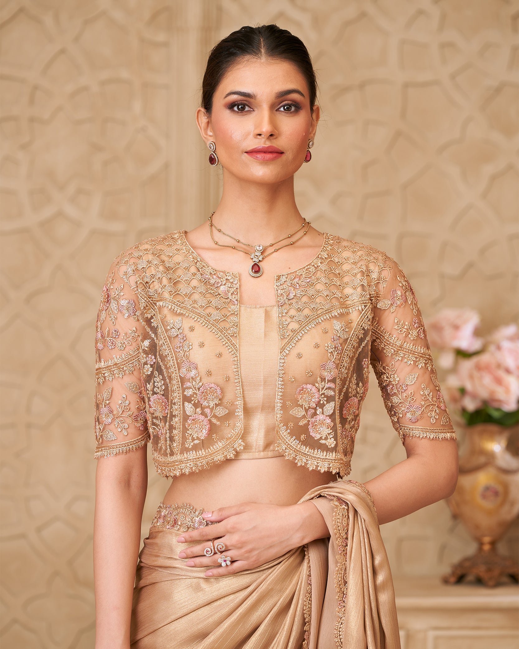 Shehzaadi Elara – Champagne Gold Couture Saree