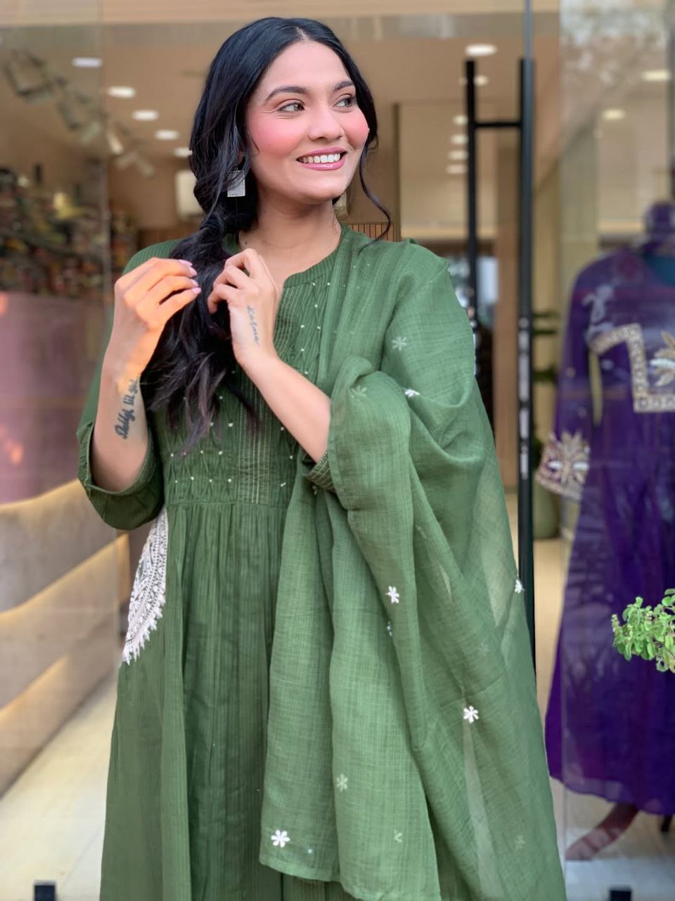 Sukoon Mehru – Olive Cotton Kurta Dupatta Set