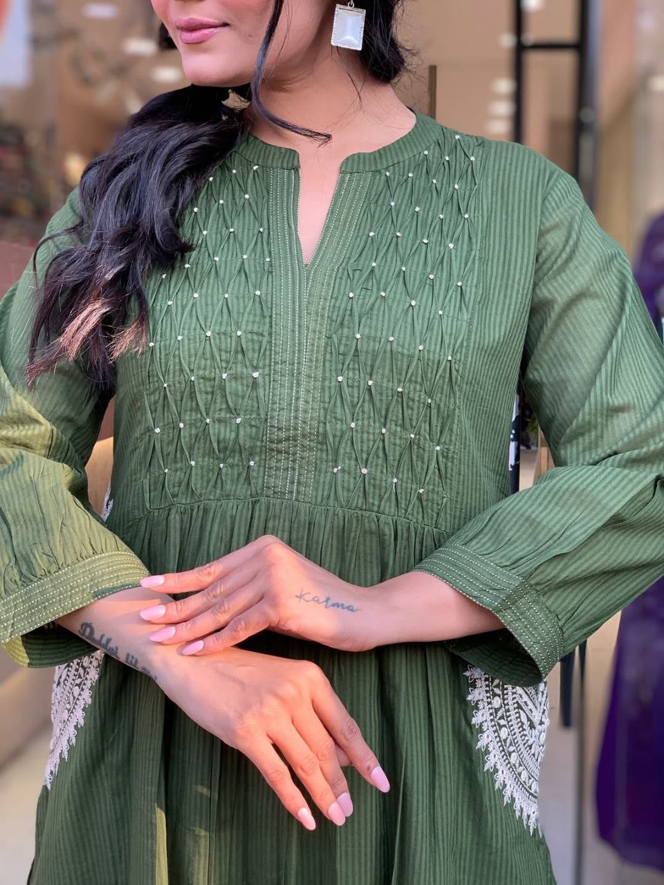 Sukoon Mehru – Olive Cotton Kurta Dupatta Set