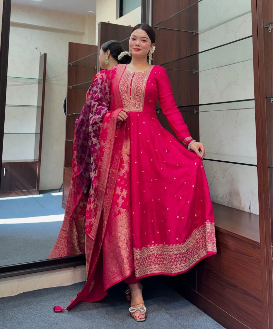 kalatmak Ethni Rani Pink Anarkali Set