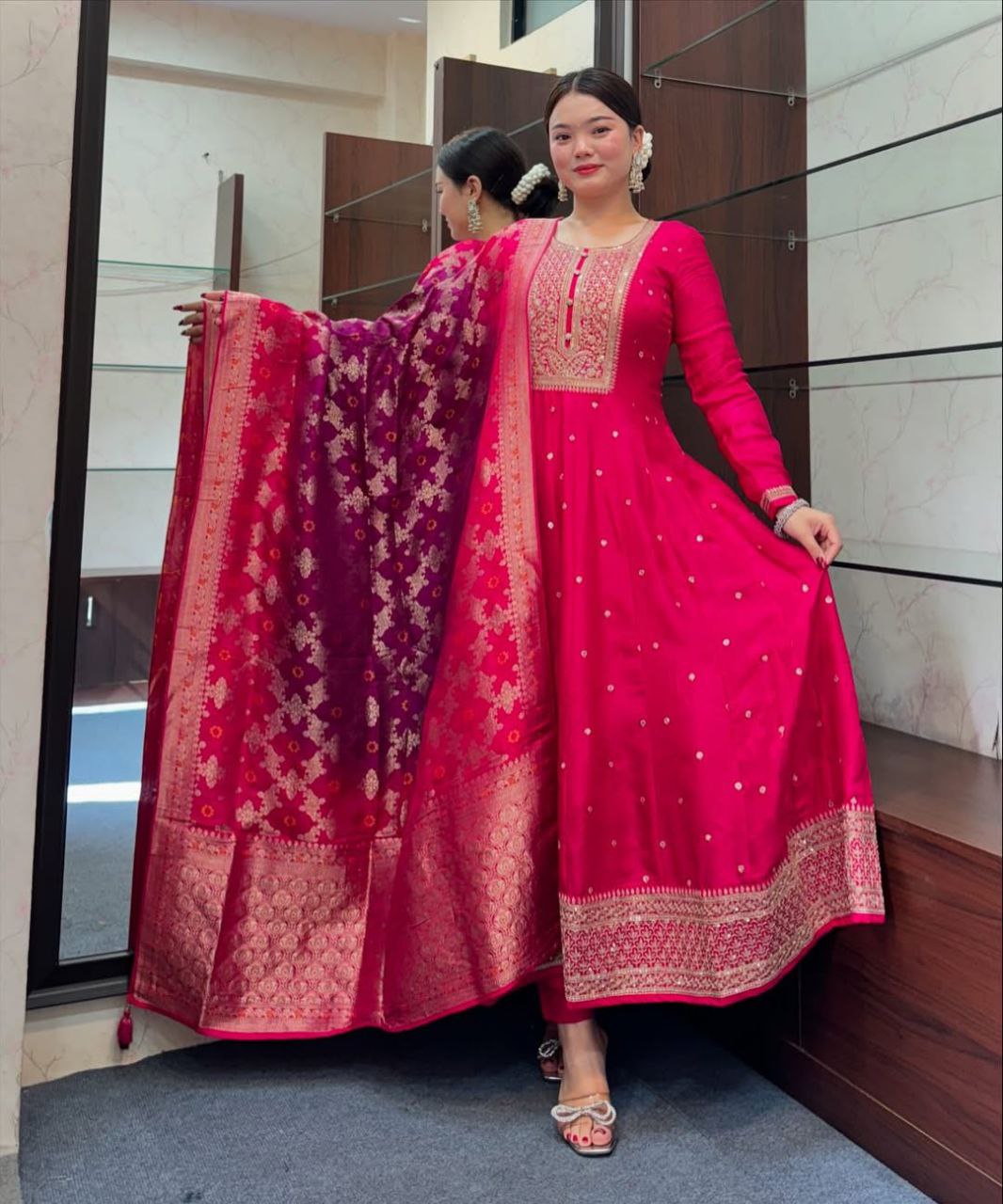 kalatmak Ethni Rani Pink Anarkali Set