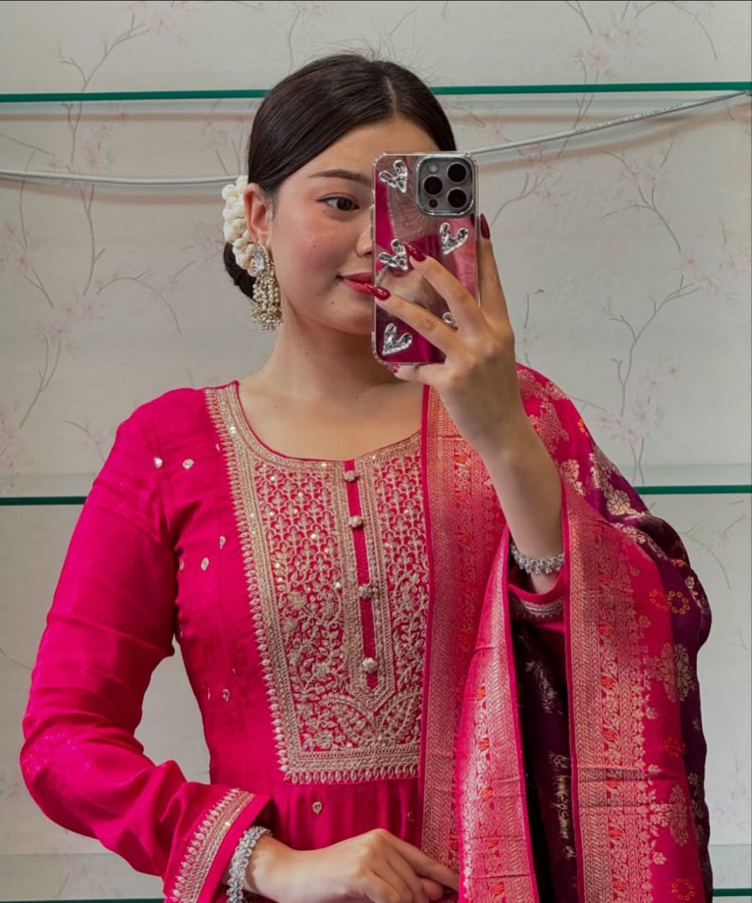 kalatmak Ethni Rani Pink Anarkali Set