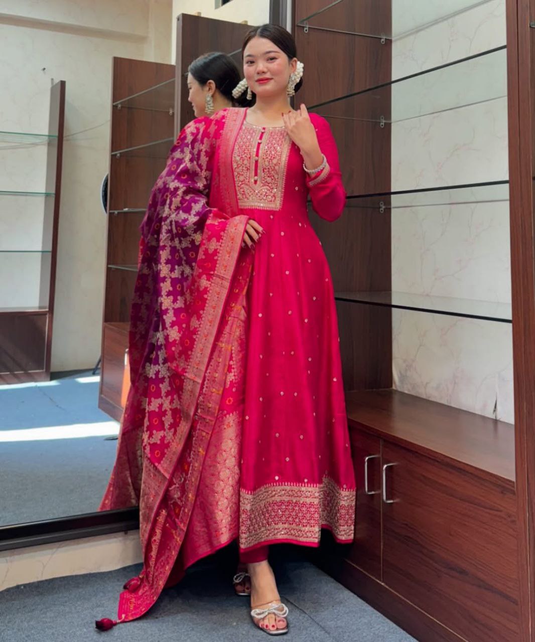 kalatmak Ethni Rani Pink Anarkali Set