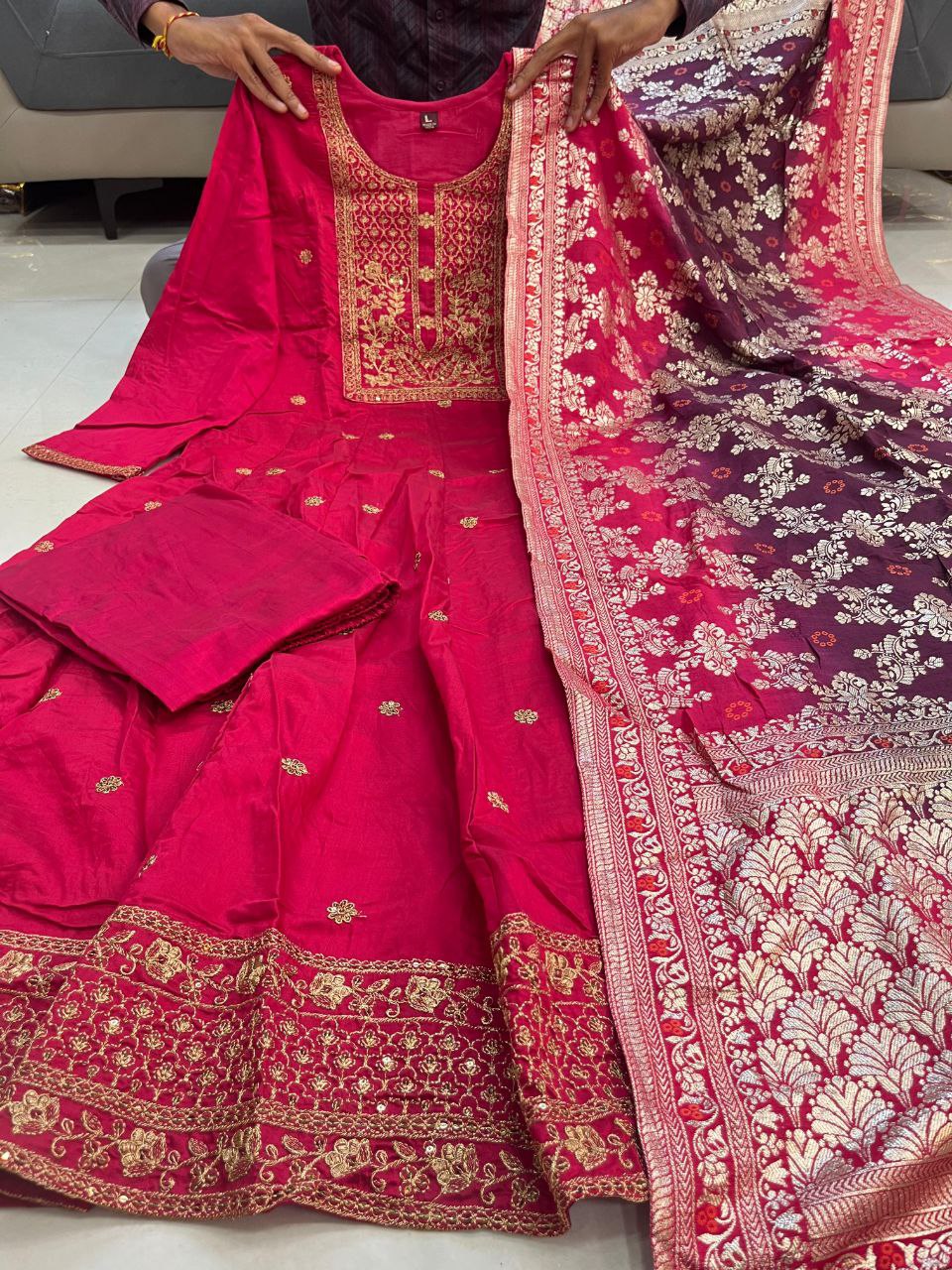 kalatmak Ethni Rani Pink Anarkali Set