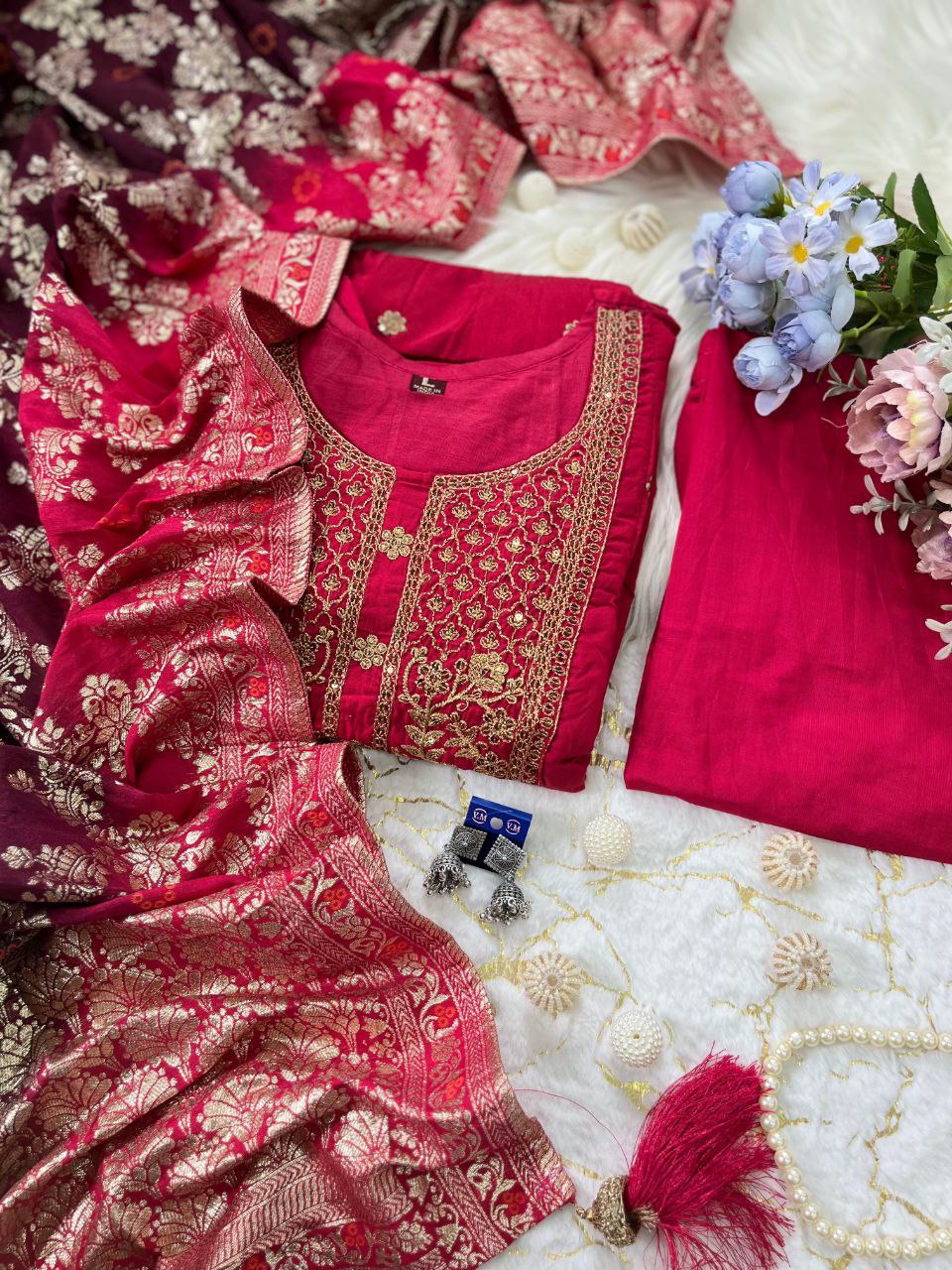 kalatmak Ethni Rani Pink Anarkali Set